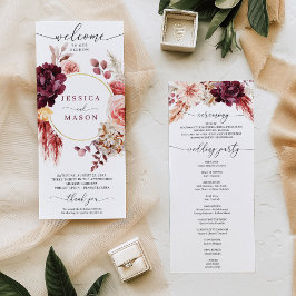 Boho Pampas Grass Burgundy Wedding Program Programm