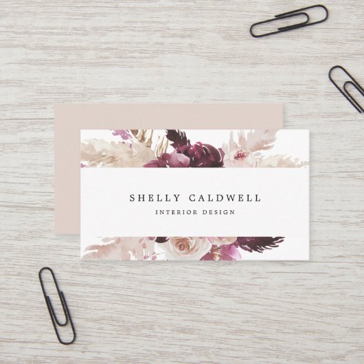 Boho Pampas Grass Business Card Visitenkarte (Vorderseite/Rückseite Beispiel)