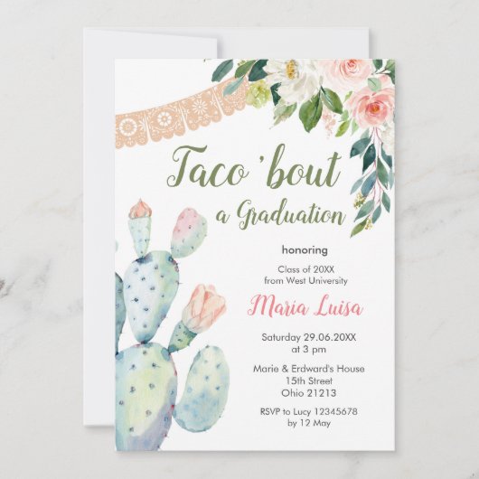 Boho Pampas Grass cactus Taco über einen Abschluss Einladung (Vorderseite)