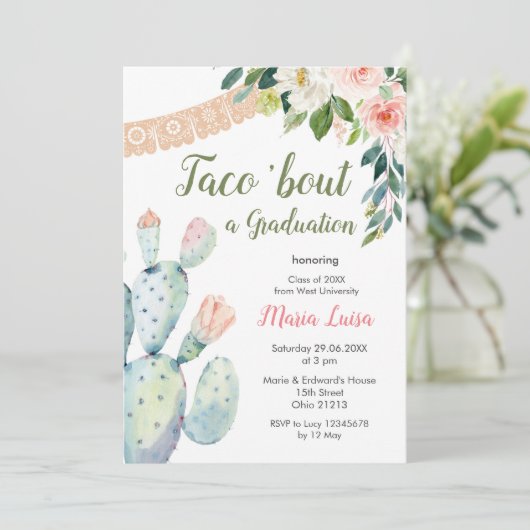 Boho Pampas Grass cactus Taco über einen Abschluss Einladung (Stehend Vorderseite)