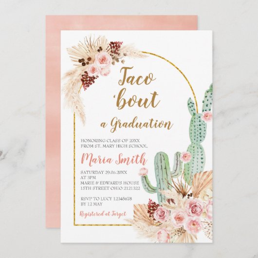 Boho Pampas Grass cactus Taco über einen Abschluss Einladung (Vorne/Hinten)