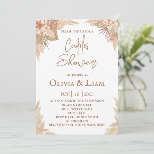 Boho Pampas Grass Couples Dusche Einladung (Stehend Vorderseite)