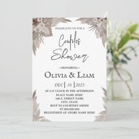 Boho Pampas Grass Couples Dusche Einladung (Stehend Vorderseite)
