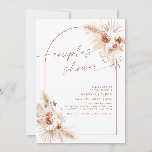 Boho Pampas Grass Couples Dusche Einladung (Vorderseite)