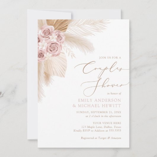 Boho Pampas Grass Couples Dusche Einladung (Vorderseite)