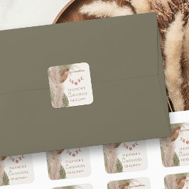 Boho Pampas Grass Cowgirl Hat Western Quinceanera Quadratischer Aufkleber