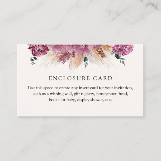 Boho Pampas Grass Custom Enclosure Card Begleitkarte (Vorderseite)