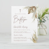Boho Pampas Grass Custom Taufe Einladung (Stehend Vorderseite)