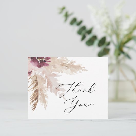 Boho Pampas Grass Dankeschön Karte (Stehend Vorderseite)