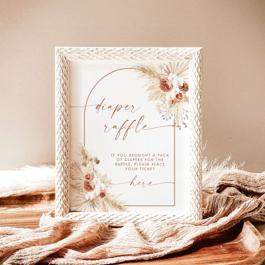 Boho Pampas Grass Diaper Raffle Baby Duschzeichen Poster