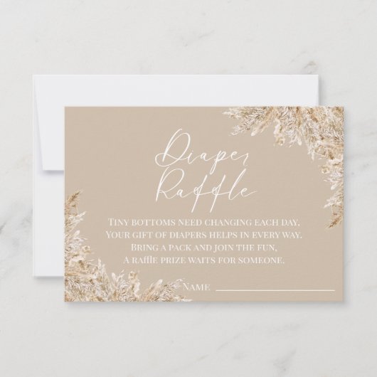 Boho Pampas Grass Diaper Raffle Card | Neutral Dankeskarte (Vorderseite)