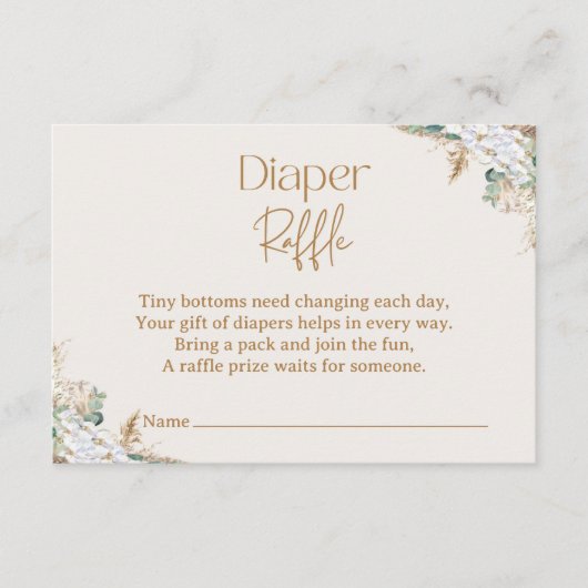 Boho Pampas Grass Diaper Raffle Card | Neutrals Begleitkarte (Vorderseite)