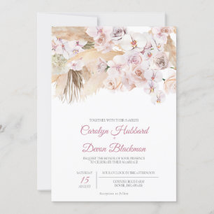 Boho Pampas Grass Dried Floral Blush Rose Hochzeit Einladung
