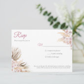Boho Pampas Grass Dried Floral Blush Rose Hochzeit RSVP Karte (Stehend Vorderseite)