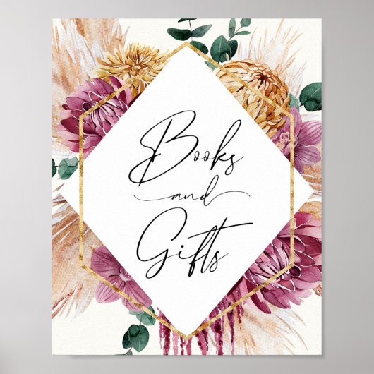 Boho Pampas Grass Driving Bouquet Bücher und Gesch Poster (Vorne)