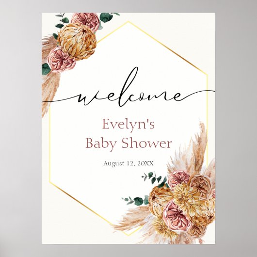 Boho Pampas Grass Driving Bouquet Dusche Willkomme Poster (Vorne)
