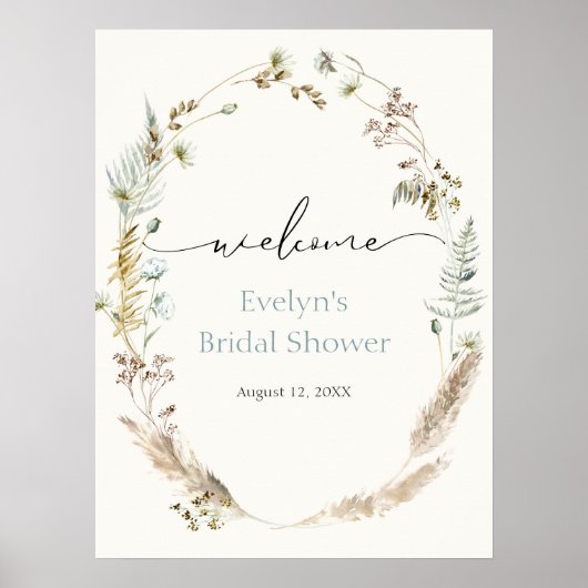 Boho Pampas Grass Driving Bouquet Willkommenspende Poster (Vorne)