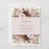 Boho Pampas Grass Dusty Pink Brown Floral Wedding Einladung (Vorderseite)
