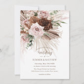 Boho Pampas Grass Dusty Pink Brown Floral Wedding Einladung (Vorderseite)