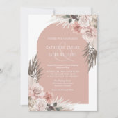 Boho Pampas Grass Dusty Pink Floral Wedding Einladung (Vorderseite)