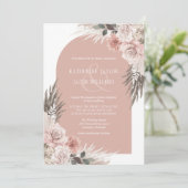 Boho Pampas Grass Dusty Pink Floral Wedding Einladung (Stehend Vorderseite)