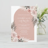 Boho Pampas Grass Dusty Pink Floral Wedding Einladung (Stehend Vorderseite)