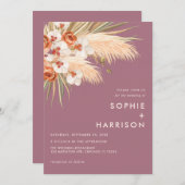  Boho Pampas Grass Dusty Rose Wedding Einladung (Vorne/Hinten)