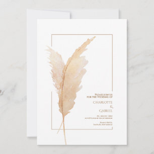 Boho Pampas Grass Earth Tones Simple Wedding Einladung