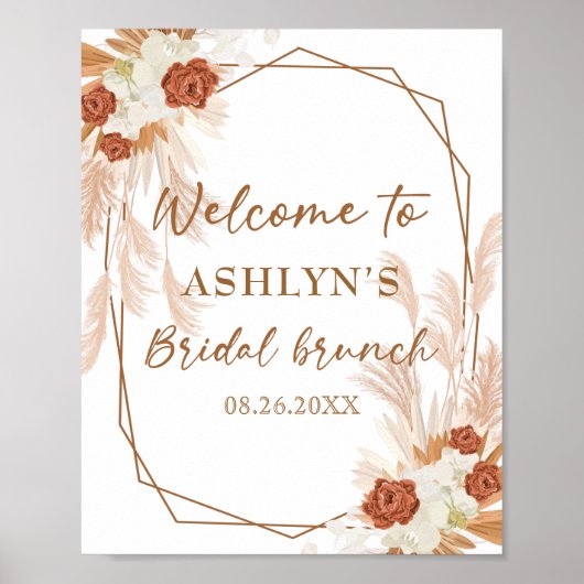 Boho Pampas Grass Elegant Bridal Brunch Willkommen Poster (Vorne)