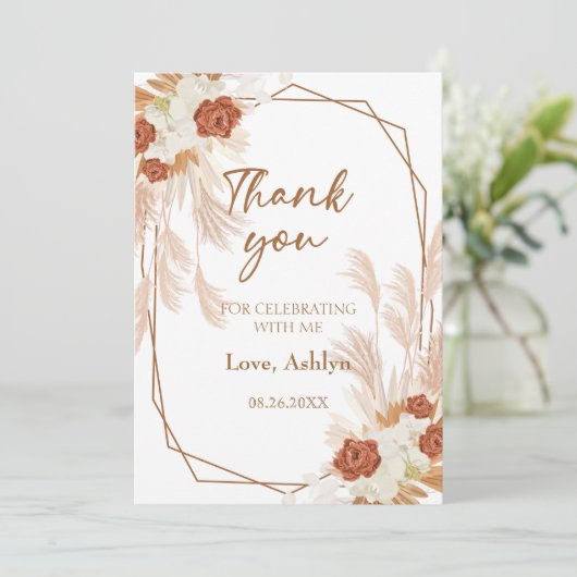 Boho Pampas Grass Elegante Banca del Gottardo Dankeskarte (Stehend Vorderseite)