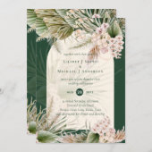 BOHO Pampas Grass Emerald Green Wedding Einladung (Vorne/Hinten)