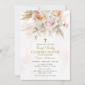 Boho Pampas Grass Erste Heilige Kommune Einladung (Vorderseite)