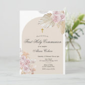 Boho Pampas Grass Erste Heilige Kommune Einladung (Stehend Vorderseite)