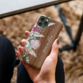 Boho Pampas Grass Eukalyptus Wood Look Monogram Case-Mate iPhone Hülle