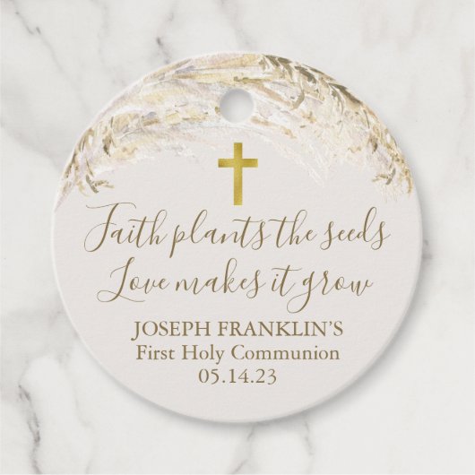 Boho Pampas Grass Faith Pflanze die Samen Kommunio Geschenkanhänger (Vorderseite)