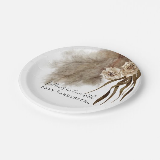 Boho Pampas Grass Fall Baby Dusche Pappteller (Schrägansicht)