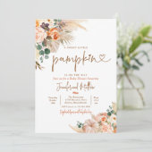 Boho Pampas Grass Fall Floral Pumpkin Baby Dusche Einladung (Stehend Vorderseite)