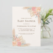 Boho Pampas Grass Floral Baby Dusche Einladung (Stehend Vorderseite)