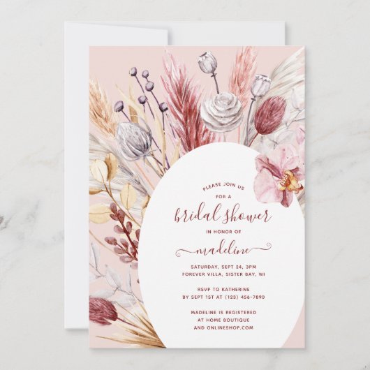 Boho Pampas Grass Floral Brautparty Einladung (Vorderseite)