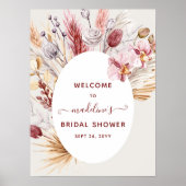 Boho Pampas Grass Floral Brautparty Willkommen Poster (Vorne)