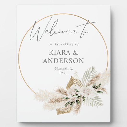 Boho Pampas Grass Floral Circle Welcome Plaque Fotoplatte (Vorderseite)