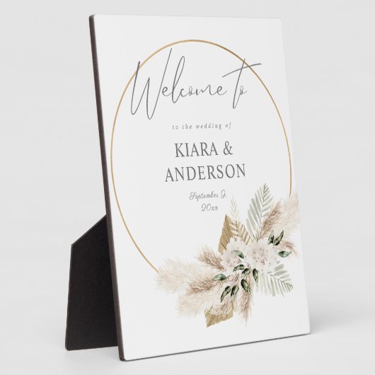 Boho Pampas Grass Floral Circle Welcome Plaque Fotoplatte (Seite)