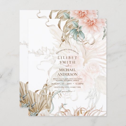 BOHO Pampas Grass Floral Coral Sage Wedding (Vorne/Hinten)