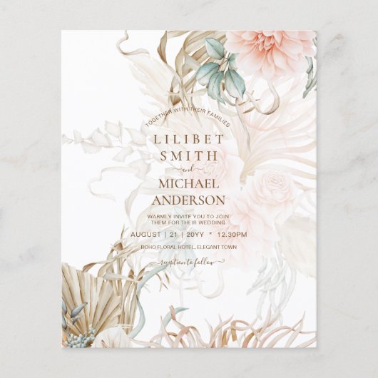 BOHO Pampas Grass Floral Coral Sage Wedding Flyer (Vorne)
