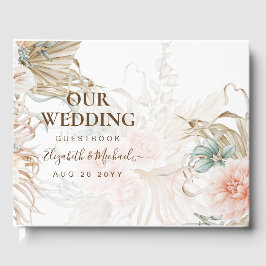 BOHO Pampas Grass Floral Coral Sage Wedding Gästebuch