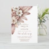 Boho Pampas Grass Floral Cream Rose Hochzeit Einladung (Stehend Vorderseite)