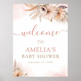 Boho Pampas Grass Floral Girl Baby Dusche Willkomm Poster