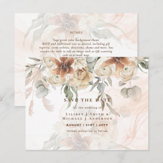 BOHO Pampas Grass Floral Hochzeit speichern das Da Postkarte (Vorne/Hinten)
