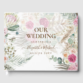 BOHO Pampas Grass Floral Pink Sage Wedding Gästebuch