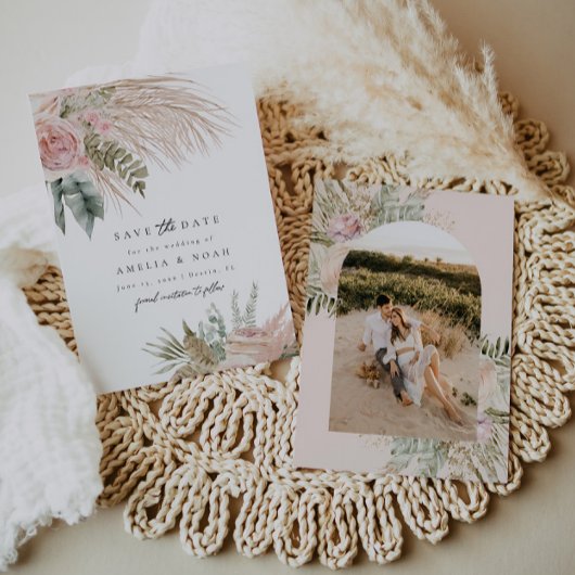 Boho Pampas Grass Floral Save the Date Einladung